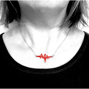 Heartbeat Necklace, Red EKG Jewelry