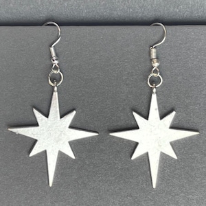 Oversized Northern Starburst Sterling Silver Earrings – Star Dangles, Sterling Silver Hooks & Clip-On Options