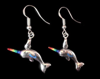 Narwhal Earrings, Rainbow Tusk