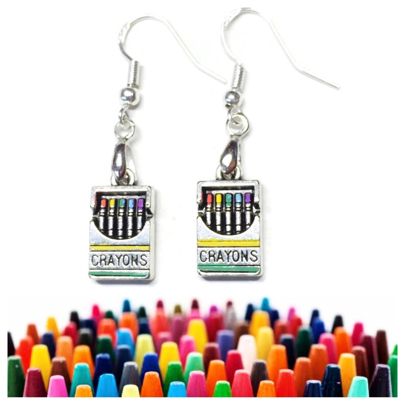 Crayon Box Earrings Handpainted Jewelry Etsy