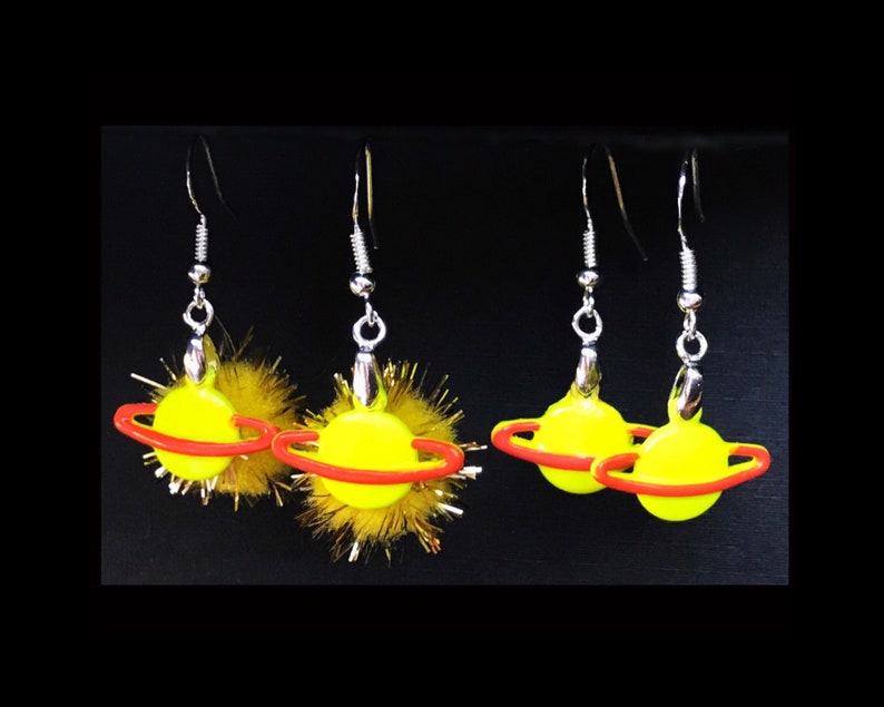 925 Silver Wires Yellow Orange Rings Planet Jewelry Saturn Earrings
