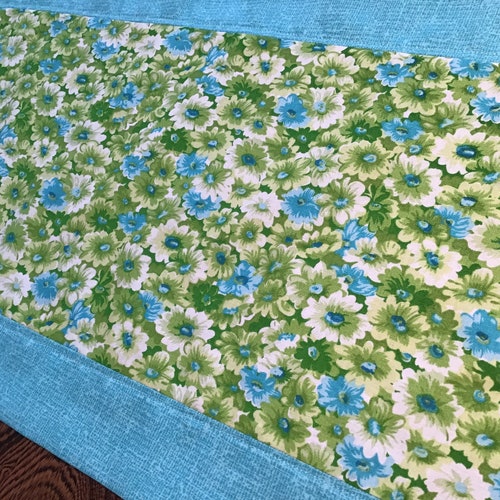 Hand Quilted Table Runner Blue and Blue Green Square on Square Etsy