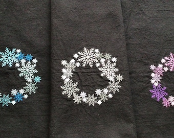 Snowflake Wreath Tea or Kitchen Towel, Embroidered Towel