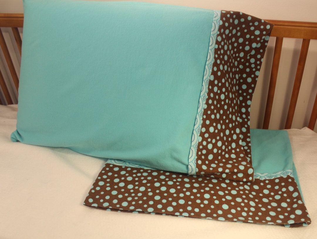 Turquoise Pillowcase Set With Brown and Turquoise Polka Dot Etsy