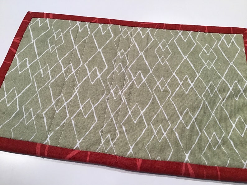 Sage Green Red Dark Green Pink and White Mug Rug Etsy