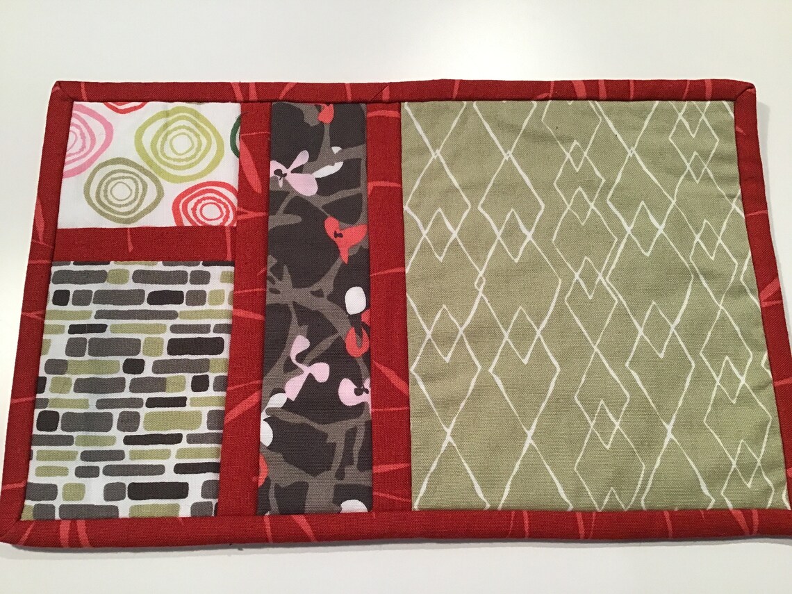 Sage Green Red Dark Green Pink and White Mug Rug Etsy