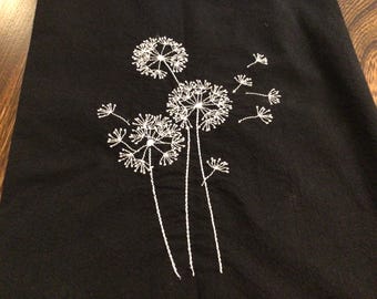 Dandelion Embroidered Tea Towel