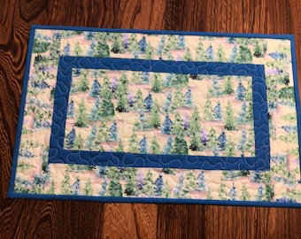 Quilted Tree Runner with Blue Trim