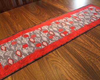 Red and Gray Christmas Quilted Table Runner