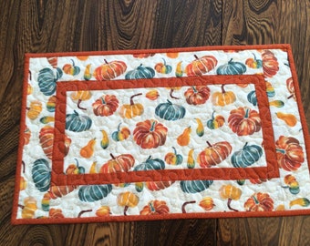 Small Quilted Harvest Runner with Orange Binding, Thanksgiving Runner
