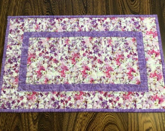 Small Quilted Purple, Pink and Lavender Table Runner