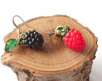 Blackberry raspberry earrings berry jewelry berry earrings polymer clay jewelry gift for her razz jewelry Blackberry jewelry fake food earri