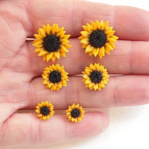 Sunflower Earrings Handmade Polymer Clay Yellow Floral stud