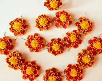 Marigold Charm: Polymer Clay DIY Floral Jewelry Supplies, Fall Flower Beads, Halloween Flower