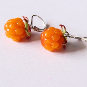Cloudberry Earrings: Realistic Polymer Clay Berry Jewelry, 3D salmonberry, Hook Options