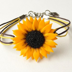 Sunflower Bracelet: Handmade Polymer Clay Large Flower Jewelry, Rustic Style Jewellery