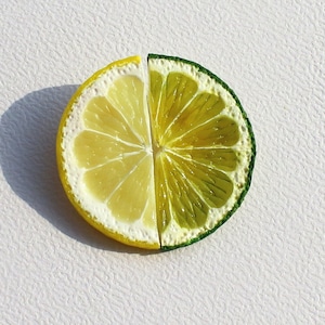 Lime Lemon Slice Pin: Handmade Polymer Clay Realistic Citrus Slice Brooch, 1 piece