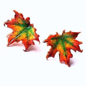 Maple Leaf Post Stud: Handmade Polymer Clay Tiny Fall Jewelry, Canada Symbol, Leaf Earrings