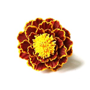 Polymer Clay Marigold Brooch: Handmade Floral Jewelry
