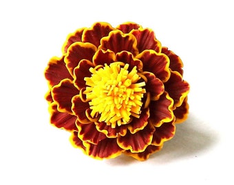 Polymer Clay Marigold Brooch: Handmade Floral Jewelry