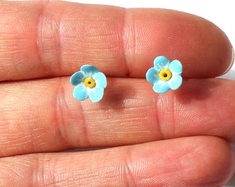 Forget me not earrings forget me jewelry flower polymer clay forget me not stud floral earrings flower earring forget me not post tiny stud