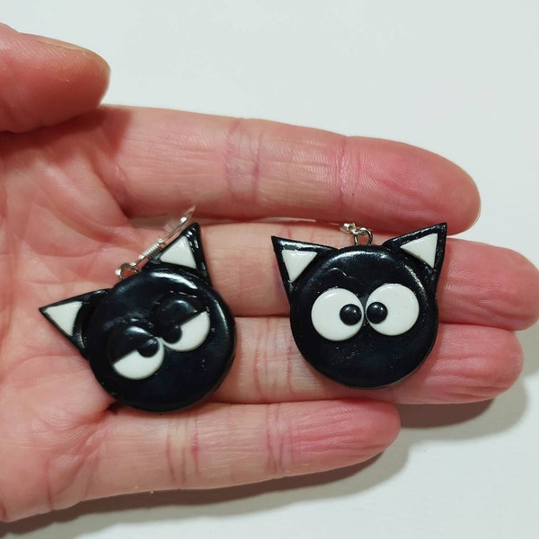 Black cat earrings witch earrings funny earrings jewelry cat jewelry gift for her animal earrings animal jewelry pet jewelry Teen Jewelry
