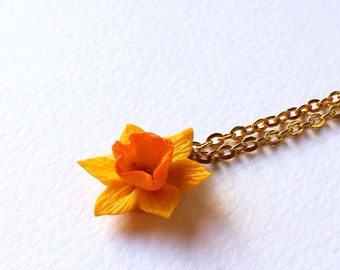 Daffodil Necklace: Handmade Polymer Clay Yellow Flower Jewelry, Daffodil Pendant, Gold Color Chain