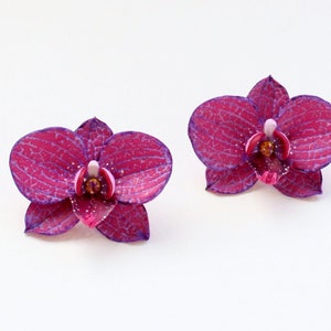 Orchid earrings orchid clips burgundy orchid polymer clay jewelry burgundy jewelry floral jewelry flower earrings orchid jewelry dark orchid