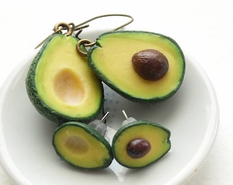 Avocado Earrings: Polymer Clay Vegan Fruit Jewelry, Tiny Avocado Stud