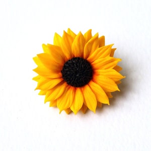 Sunflower Pin: Handmade Polymer Clay Rustic Wedding Brooch, Yellow Flower Lapel Pin