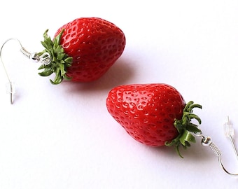 Strawberry Earrings Realistic 3D Berry Jewelry