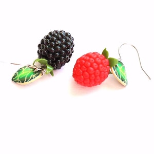 Blackberry Raspberry earrings: Handmade Polymer Clay Berry Jewelry, different type berry Jewellery