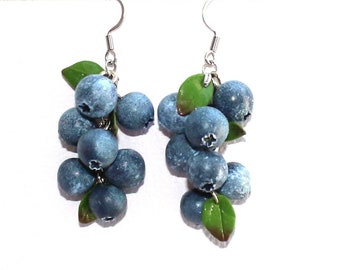 Blueberry earrings blueberry jewelry berry jewelry berry earrings polymer clay jewelry gift for her vegan earrings plant jewelry vegan gift