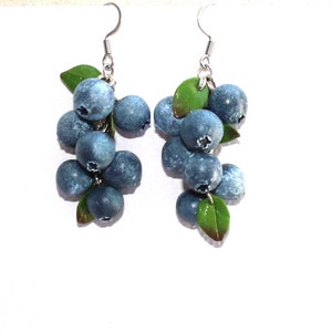 Handmade Polymer Clay Blueberry Earrings: Vegan Plant Jewelry