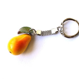 Pear Keychain: Polymer Clay Fruit Charm Jewelry, Realistic Pear