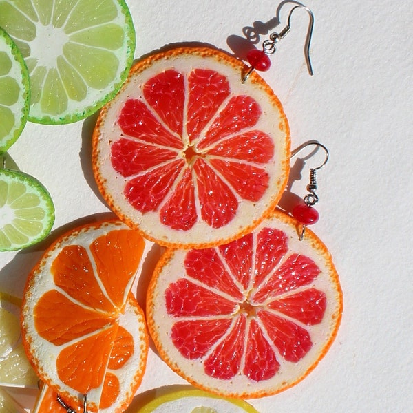 Grapefruit earrings Grapefruit slice earrings citrus earrings polymer clay jewelry Grapefruit slice jewelry funny earrings Fruit earrings