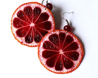 Blood orange earrings orange jewelry orange slice earrings citrus jewelry polymer clay jewelry orange slice jewelry sicilian orange earrings