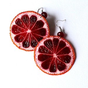 Blood orange earrings orange jewelry orange slice earrings citrus jewelry polymer clay jewelry orange slice jewelry sicilian orange earrings