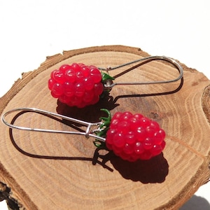 Raspberry earrings berry jewelry berry earrings polymer clay jewelry gift for her Raspberry jewelry fake food earrings woodland style summer