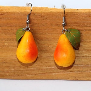 Pear earrings yellow pear polymer clay jewelry fruit earrings fruit jewelry gift for her fall earrings vegan earrings fake food jewellery