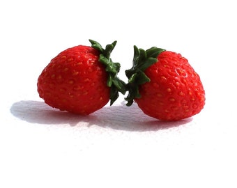 Strawberry Stud Earrings: Handmade Polymer Clay Red Berry Jewelry, Sterling Silver Option
