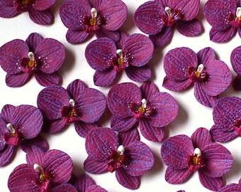 Orchid Charm: Handmade Polymer Clay Burgundy Flower Bead, DIY Flower Supplies (4cm, 1 3/8")