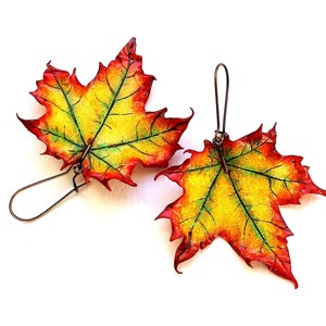 Maple Leaf Earrings: Handmade Polymer Clay Autumn Jewelry, Canada Symbol