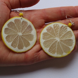 Lemon earrings fake food jewelry lemon slice earrings citrus jewelry polymer clay jewelry lemon slice jewelry funny earrings Fruit earrings Bild 4