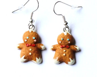 Christmas jewelry Gingerbread Man Earrings Gingerbread jewelry polymer clay jewelry gift for her cookie earrings fake food jewelry xmas gift