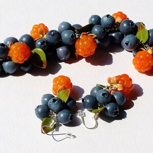 Cloudberry & Blueberry Bracelet: Handmade Polymer Clay Berry Jewelry