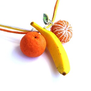 Mandarin pendant banana pendant mandarin necklace banana necklace tropical jewelry mandarin jewelry fruit jewelry banana jewelry funny penda