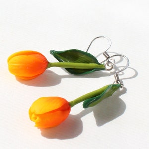 Tulip earrings yellow tulip jewelry polymer clay jewelry yellow flowers gift for her yellow jewelry green jewelry Christmas gift floral jewe