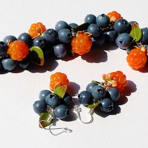 cloudberry blueberry bracelet polymer clay jewelry berry jewelry blueberry jewelry blueberry earrings cloudberry earrings salmonberry earrin