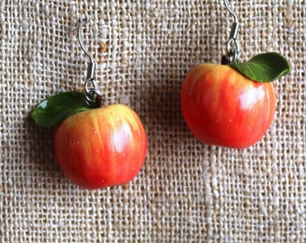 Apple earrings polymer clay jewelry gift for her fruit earrings fake food jewelry vegan jewelry apple jewelry red apple earrings funny earri